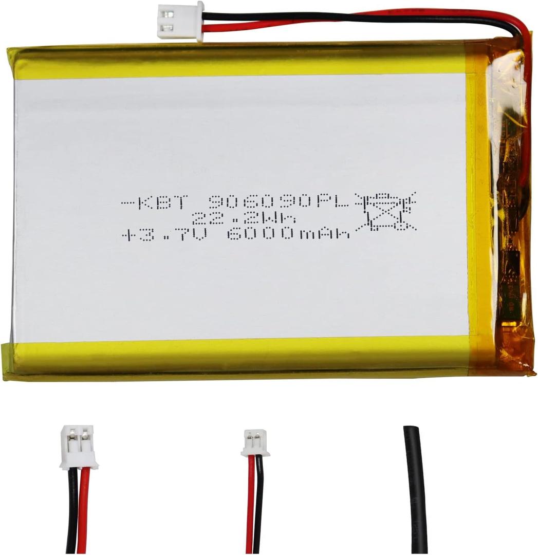 KBT 3.7V 6000mAh Li-Polymer Battery: 906090 Lipo Rechargeable Lithium-ion Replacement Batteries with PH 2.54 JST Connector for Ar duino NodeMCU ESP32 Development Board Raspberry Pi UPS Board