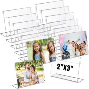Chunful 12 Pack Clear Acrylic Self-Standing Photo Frames Small Picture Frame Bulk Wallet Size Desktop Display Freestand for Home Office (2 x 3 Inches)