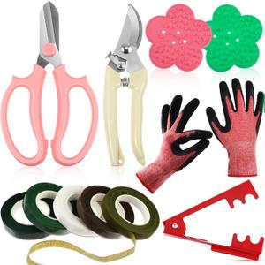 WILLBOND Floral Arrangement Kit, Valentine Rose Thorn Stripper Tool Garden Pruning Shears Scissors Rose Thorn Remover Pruner Trimmer Gloves Tapes Florist Garden Tool Gift Kit for Women(Pink)