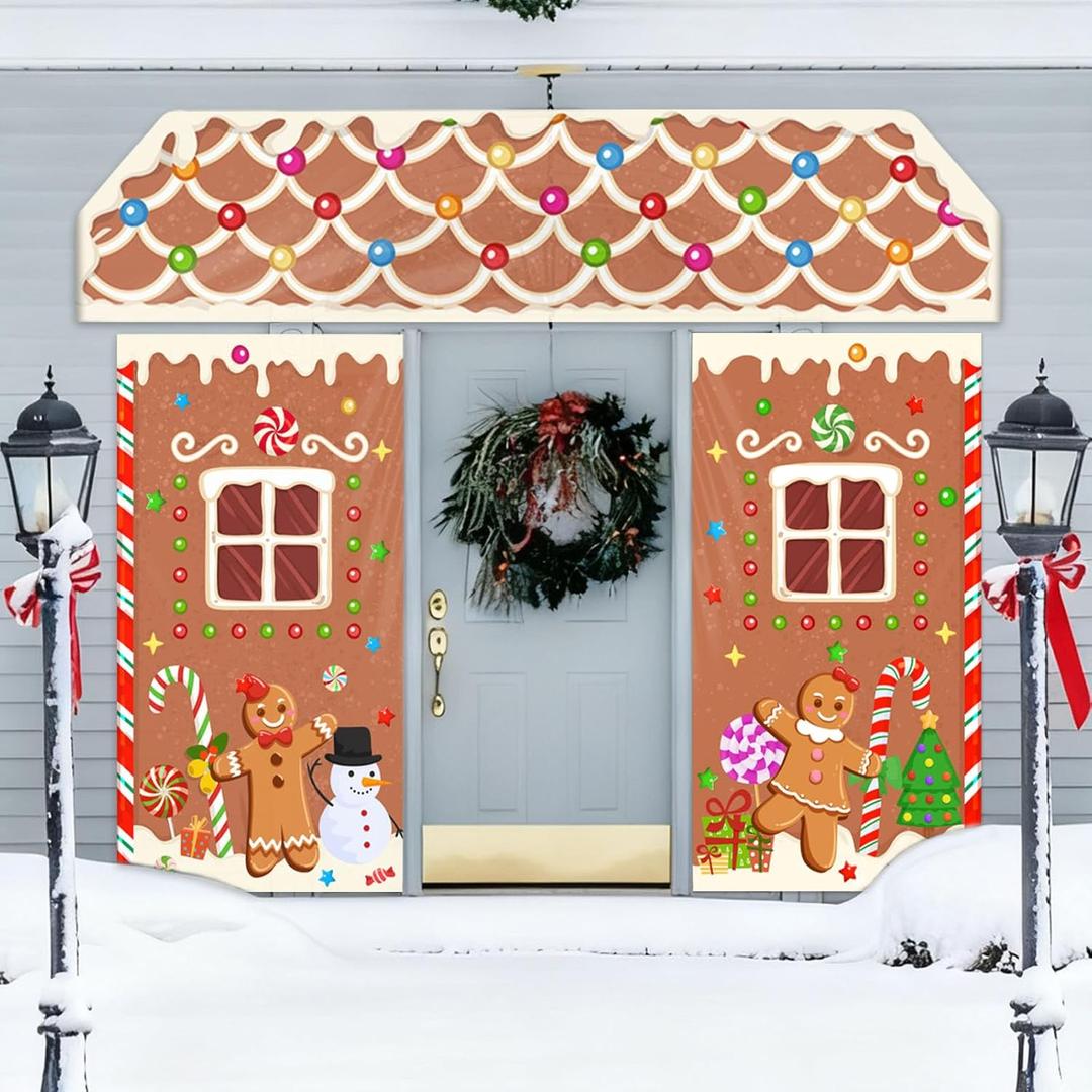 Large Christmas Gingerbread Door Stickers Peppermint Gingerbread Candy Door Decal for Party Decoration Xmas Theme Supplies Window Floor Clings Wall Decals