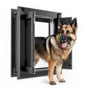 【PATAPLUS】 Aluminum French Large Dog Door,Strong Double Magnetic Flaps,with Aluminum Telescoping Tunnel Heavy-Duty Do g Door for L arge and Medium Dog Up to 110LBS (Large,Black)