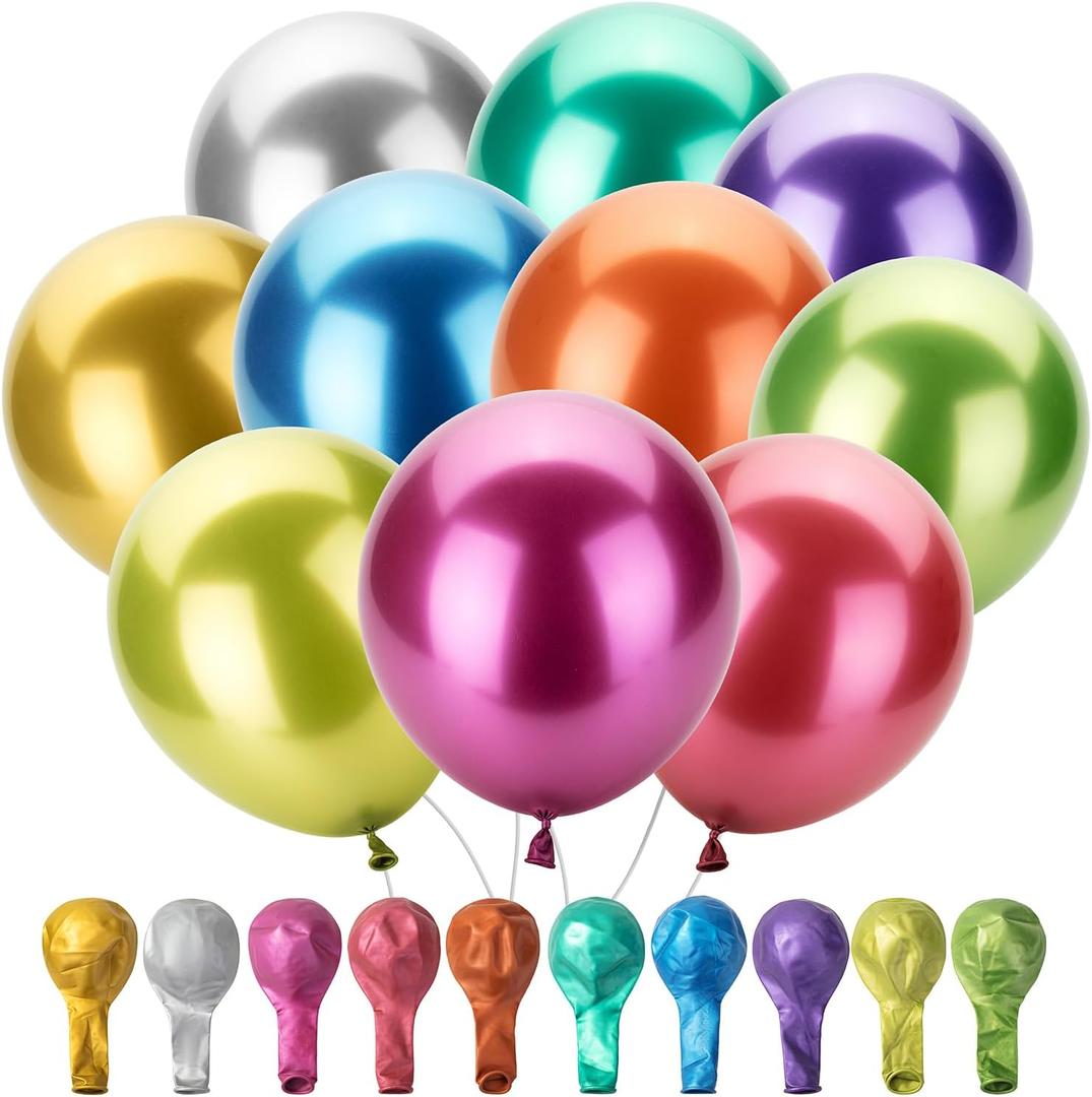Mr. Pen- Metallic Balloons, 12 Inch, 100 Pack, Latex Metallic Colorful Balloons Bulk for Birthday, Baby Shower, Wedding, Bridal Shower, Graduation & Party Decorations