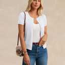 GRACE KARIN Women Short Sleeve Cardigan, 2026 Summer Knitted Sweater Tops, Basic Crew Neck Crop Outfits (White, M)
