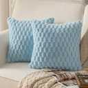 MANDIOO Pack of 2 Light Blue Super Soft Plush Fluffy Decorative Throw Pillow Covers 26x26 inch Faux Fur Wool Velvet Cushion Covers Pillow Cases Couch Sofa Bed Living Room