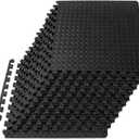 ProsourceFit Exercise Puzzle Mat -inch, EVA Interlocking Foam Floor Tiles for Home Gym, Workout Equipment, Kids Play Areas, Black, 48 SQ FT - 12 Tiles