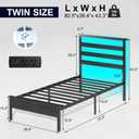 J.Fkne Twin Bed Frames with LED Lights & Charging Station, Metal Platform Frame with Upholstered Headboard, No Box Spring Needed, Noise Free, Easy Assembly