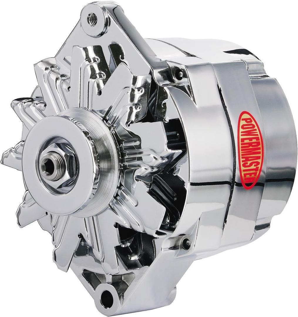 Powermaster Alternator, GM Original Look, 12SI, 100 amps, 12V, 1-Wire / 3-Wire, Single V-Belt Pulley, Straight Mount, Aluminum Case, Chrome, GM, Each