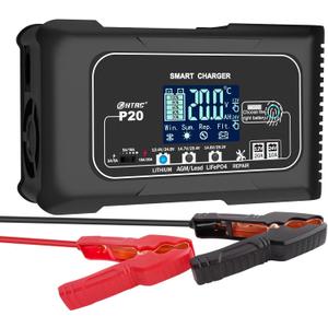 20-Amp Smart Battery Charger,Lithium,LiFePO4,Lead-Acid(AGM/Gel/SLA..) Car Battery Charger,Trickle Charger, Maintainer/deep Cycle Charger,12V/20A and 24V/10A,for Boat,Motorcycle,Lawn Mower,Golf cart..