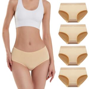 SERISIMPLE Bamboo Women Luxury Underwear Silky Comfy Ultra Soft Briefs Breathable Stretch High&Mid Waist Panties 4 pack (Mid-Skin, X-Large)