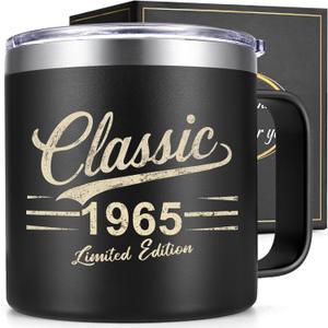 Gtmileo 60th Birthday Gifts for Men, Born in 1965 Men Birthday Gift Ideas, Funny Humor Birthday Gift for Dad, Grandpa, Uncle, Men, 14 Oz Stainless Steel Insulated Coffee Mug with Lid, Black (60th-Black)