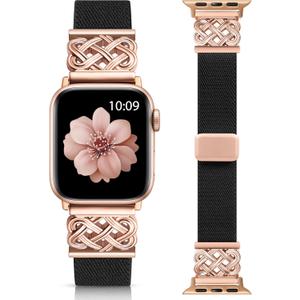 Minyee Magnetic Stretchy Band Compatible with Apple Watch Bands 38/40/41/42 Women Men, Celtic Knot Soft Elastic Nylon Fabric Strap for iWatch Series 11 10 
