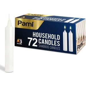 PAMI Traditional Shabbat Candle Sticks [72-Pack] - Unscented Taper Candles with 3 Hours Burning Time- Paraffin Shabbos Candles with Beautiful Flame- Tall Dinner Candles for Candlestick Holders