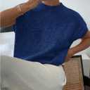 GORGLITTER Women's Short Sleeve Knit Sweater Tops Crewneck Lightweight Oversized Pullover Top Trendy (Blue, S)