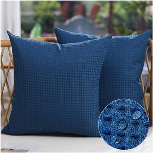 DFXSZ Outdoor Pillow Covers 18X18 Inch Set of 2 Dark Blue Waffle Textured Polyester Pillow Covers Spring Summer Outdoor Waterproof Decor for Patio Funiture Garden 025A18