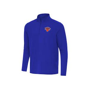 Men's Antigua Gray New York Knicks Reprocess Quarter-Zip Top Small