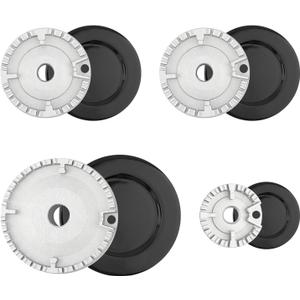 Black & Silver Gas Stove Burner Caps Set - High Performance Cooker Lids - 1 Large, 1 Small, 2 Middle