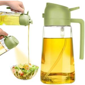 Aukomer Olive Oil Sprayer Cooking Oil Dispenser Bottle: 2 in 1 Glass Olive Oil Dispenser, Upgraded Glass Oil Sprayer for Kitchen Air Fryer Salad BBQ Baking, 470ml (Green), AUK902