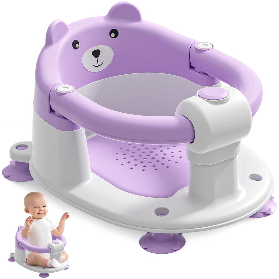 Baby Bath Seat for Babies 6 Months & up, Non-Slip Toddler Bath Seats for Babies Sitting Up, Safe Infant & Newborn Bathtub Chair with 4 Suction Cups & Soft Cushion for Shower, Lavender