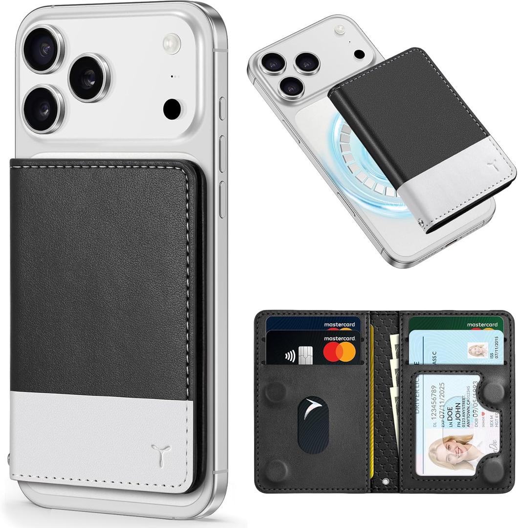 TUCCH for Magsafe Card Holder with Clear ID Window, Fit 6 Cards, RFID Blocking PU Leather Men Women Magnetic Phone Wallet for iPhone 17/16/15/14/13/12/Plus/Air/Pro/Pro Max Series, Black & White