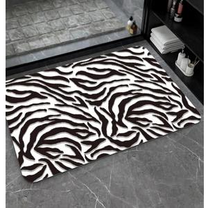 Diatomaceous Earth Bath Mat,Black and White Zebra Print Non-Slip Volume Super Absorbent Fast Drying for Bathroom Kitchen Door mat,Eco-Friendly Easy to Clean 20×31Inch (50 * 80cm)