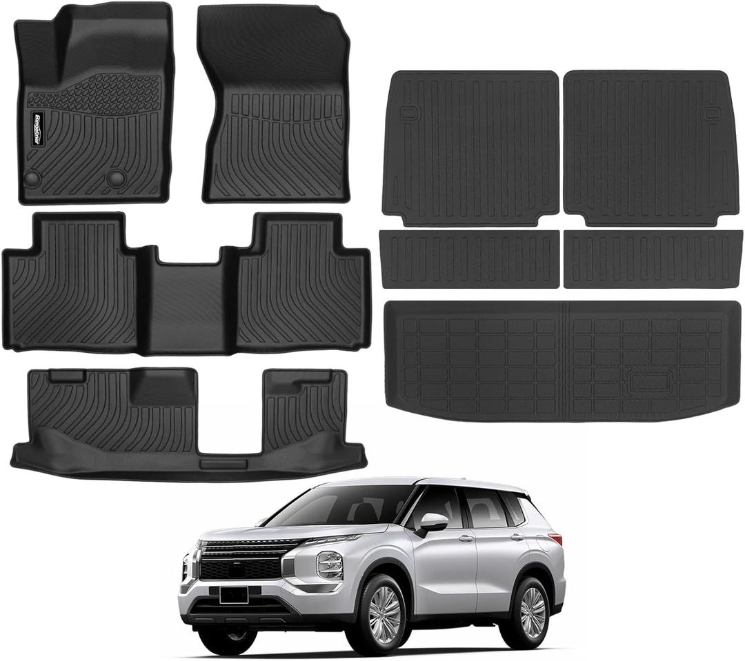 Floor Mats for 2022-2025 Mitsubishi Outlander (Not Fit Sport or PHEV), Trunk Mat and Backrest Mat All Weather TPE Protector for Mitsubishi Outlander Accessories