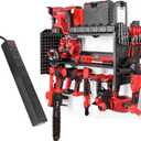 32" W Power Tool Storage Organizer Wall Mount with Charging Station Built in 8 Outlet Power Strip Large 8 Drill Holder Heavy Duty Power Tool Storage Rack Tool Shelf for Garage Organization Black