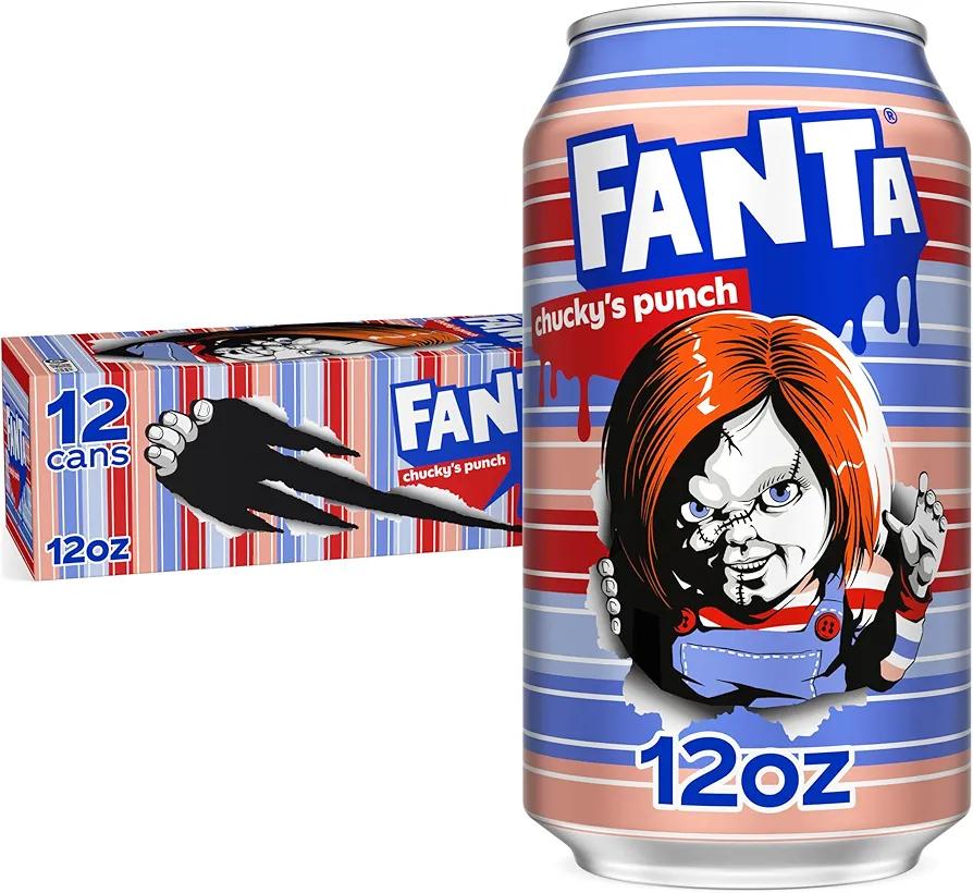 Fanta Fruit Punch Caffeine Free Soda Soft Drink, Chucky's Punch Halloween Edition, 12 fl. oz. Cans, 12 pack, BBD May/04/26