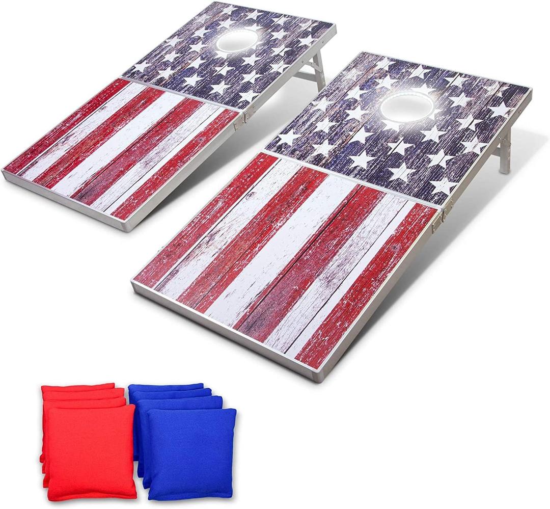 GoSports 4 x 2 ft Ultra Portable Cornhole Board Set - Choose LED Lights or Standard - Regulation Size Corn Hole Games for Adults, Perfect for Tailgating and Camping - Includes 8 Bean Bags & Rules