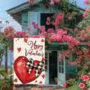 2 x Valentines Day Hearts Garden Flag 12x18 Inch Double Sided Small Burlap Love Red Buffalo Plaid Bowknot Holiday Heart Outside Yard Decoration (RMQ-925)
