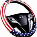 Dotesy Leather Auto Steering Wheel Cover, Fashion Flag Style Car Steering Wheel Cover Protector Universal for 36.5-38cm (American Flag)