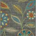 Maples Rugs Reggie Floral Runner Rug Non Slip Hallway Entry Carpet [Made in USA], Multi, 2 x 6 (Dark Grey)