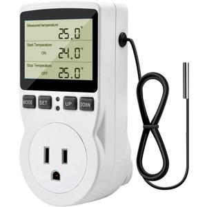 Diymore 1800W Plug in Thermostat Temperature Controller Electric Digital RV Thermostats Heating Cooling Control Mode Timer White 120V 15A Digital Temperature Controller Thermostat Timer LCD Display