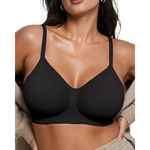 OEAK Bralettes for Women with Support Comfortable Wireless Bras Seamless Bralette No Underwire Bra Cute Everyday Tshirt Bras Black L