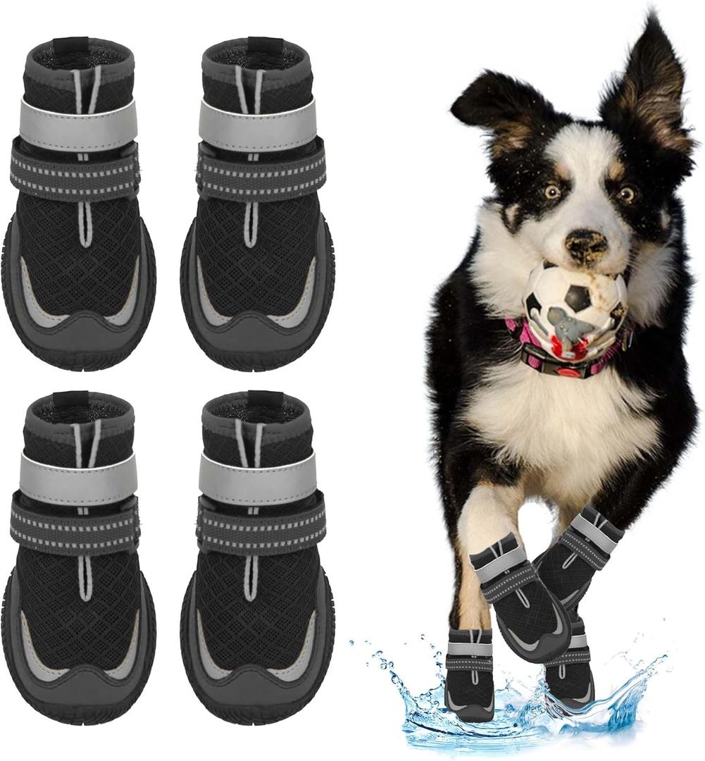 Dog Shoes for Large Small Medium Dogs - Breathable Dog Boots for Summer Hot Pavement Waterproof Paw Protector for Outdoor Walking (Black-B, #7 (3.34"*2.75")(L*W) for 40-58 lbs)