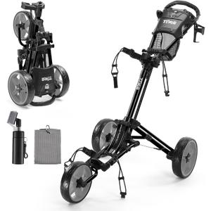 Tivor Lightweight Golf Push cart 3 Wheel,Foldable Golf Trolley for Adults and Junior with Ergonomic Adjustable Handle, Scorecard Holder, Umbrella Mount, Foot Brake, All-Terrain Wheels
