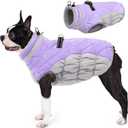 AOFITEE Dog Coat, Warm Dog Jacket, Reflective Winter Coats for Medium Dogs, Turtleneck Dogs Winter Jacket with Harness Built in, Waterproof Windproof Pet Fleece Vest Puffer Jacket, Lilac M