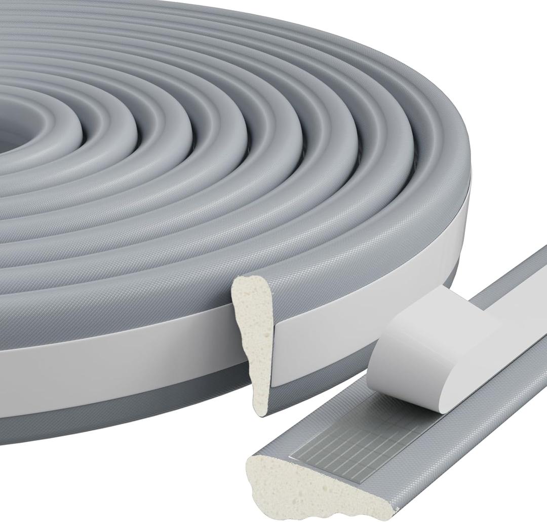 3 Pack*16.4 Ft Weather Stripping Seal Strip for Doors, Sound proofing Window Insulation Draft Stopper for Winter, Self adhesive Foam Weather Strip for Door Frame, Door Gap Filler Noise Blocker(Gray)