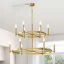 AUNLPB 40 Inch Metal Round Gold Wagon Wheel Chandelier - 12 Lights, Modern Farmhouse Style for Entryway, Foyer, Stairway, Hallway