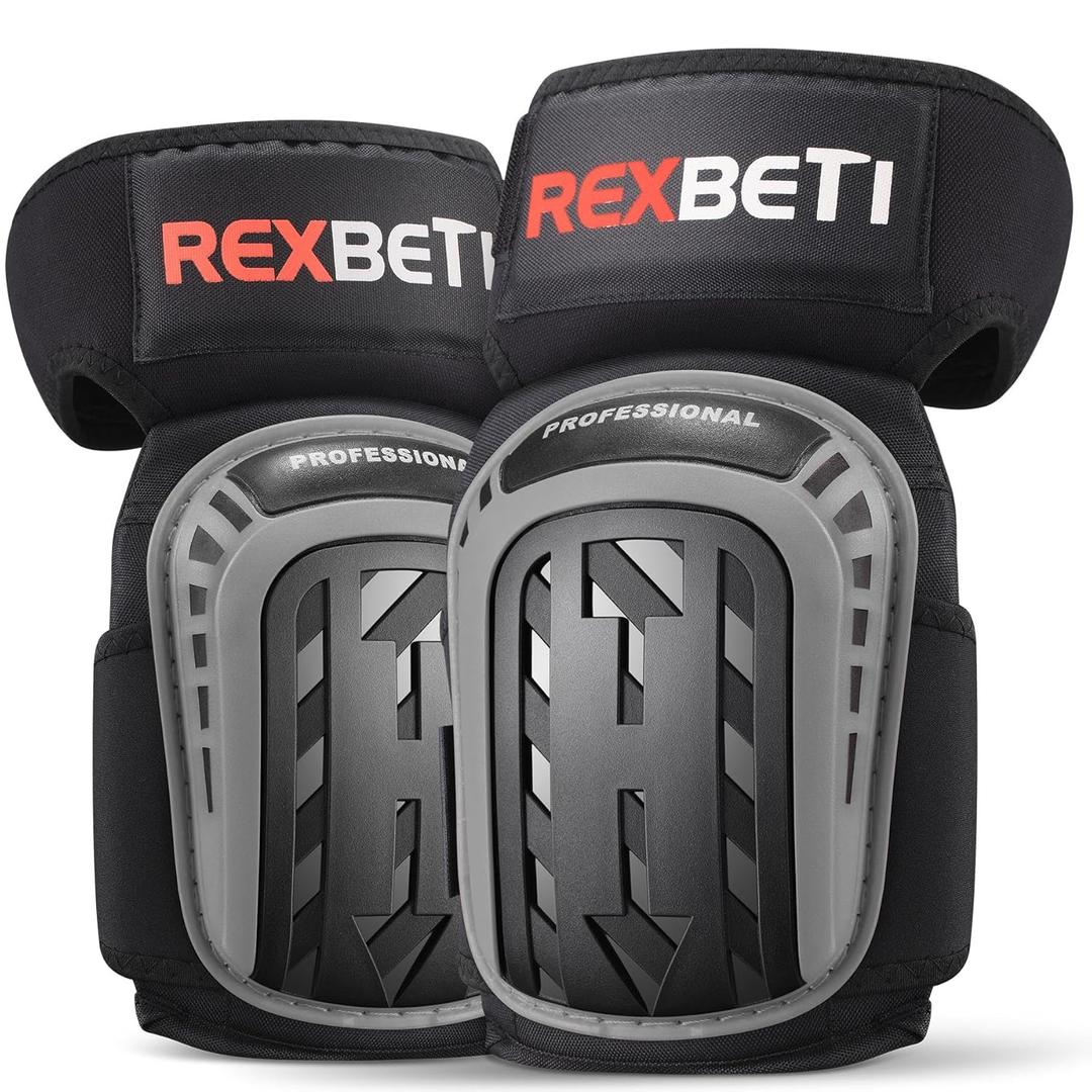 REXBETI Knee Pads for Work, Construction Knee Pads for Men, Heavy Duty Comfortable Anti-slip Foam Gel for Gardening Flooring and Cleaning, Strong Stretchable Straps, Gray