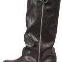 Women's Knee High Fold Over Boots Chunky Platform Lug Sole Comfortable Leather Round Toe Goth Moto Combat Dress Boots for Women, 8, Wine Red