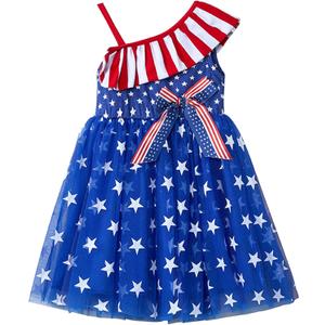 Toddler Girls Tulle Dress Floral Roses One Shoulder Ruffles Sundress | Sleeveless breathable bodice cool & comfy all day. Party-to-play versatile from celebrations to daily fun (Blue)