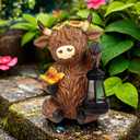 Solar Highland Cow Outdoor Statues for Garden,Outside Decor with Latern for Yard Lawn Ornaments Porch Patio Balcony Home,Birthday Easter Gifts for Grandma Mom Women