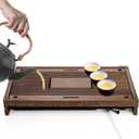 Eorbow Wooden Tea Tray, 17 Inch Chinese Kung Fu Tea Tray, Gongfu Tea Table with Water Storage Box, Household Filter Tea Serving Tray Gift Set for Home, Office, Bar