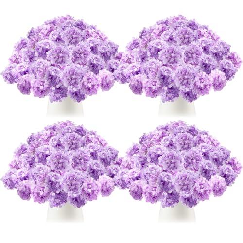 Tigeen 50 Pcs Hydrangea Artificial Flowers Bulk 7.48 Inch Artificial Hydrangeas with Removable Stems Faux Flowers Wedding Decor for Home Garden Party Decoration DIY Project (Lavender)