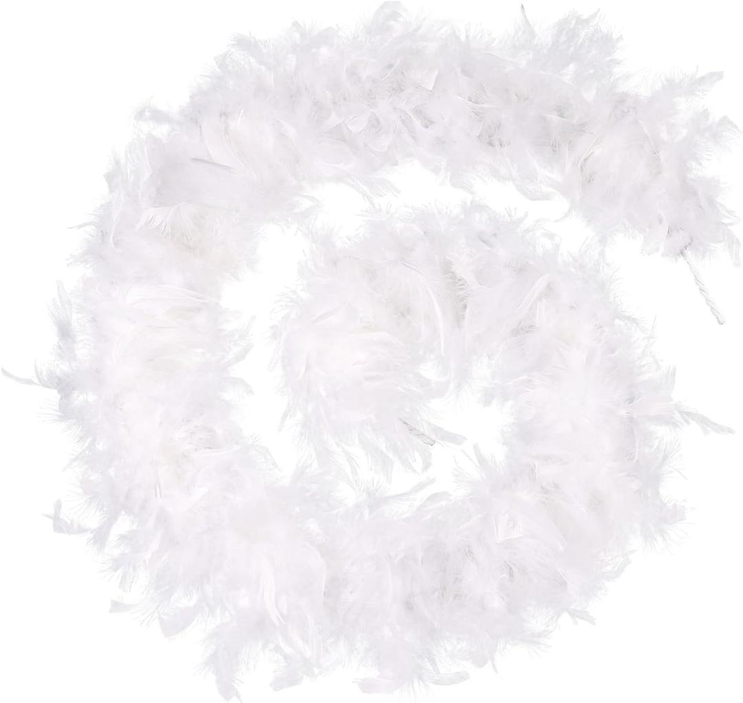 80g White Feather Boas 2 Yards Turkey Chandelle Feathers Boa for DIY Craft Wedding Party Dancing Halloween Christmas Home Costume Decoration