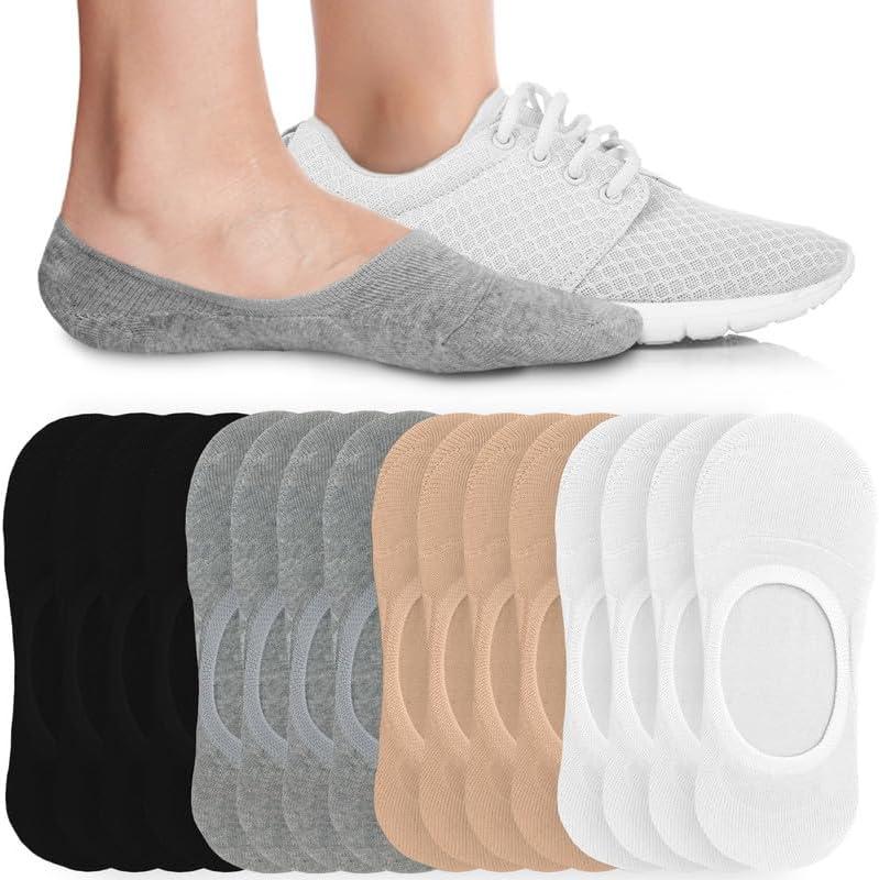 Eedor No Show Socks Womens Invisible Liner, Non Slip & Low Cut, Casual & Formal Wear, Soft & Stretchable (8-10, 8 Pairs (16 Socks)_4 Colors)