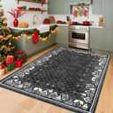 4x6 Area Rug for Holiday Washable Christmas Rugs for Bedroom Living Room Non Slip Low Pile Large Dining Room Throw Carpet Modern Bordered Xmas Decoration Rugs for Entry Nursery Kitchen Kids Room, Grey