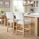 HomePop Upholstered Counter Stool, 24-Inch, Blue & White Stripe, 1pc