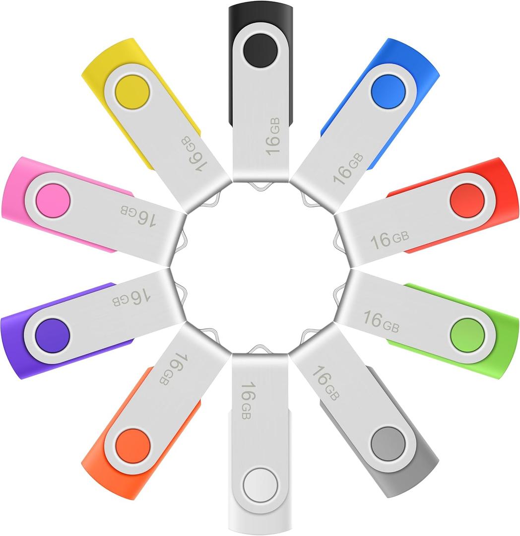 Enfain 10-Pack 8GB USB 2.0 Flash Drives  Colorful Thumb Drives for Photos, Videos, School & Office, 10 Assorted Colors