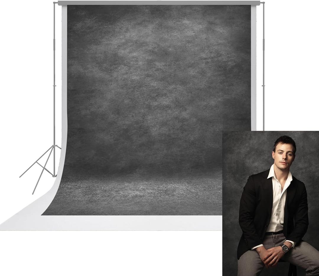 UrcTepics 8x10ft Dark Gray & Black Abstract Textured Photography Backdrop, Fabric Background for Headshots, Portraits, Graduation.